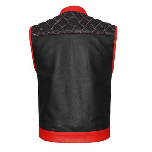 BIKER CLUB VEST BRUTAL RED ACCENTS LEATHER COWHIDE VEST - Picture 7 of 9