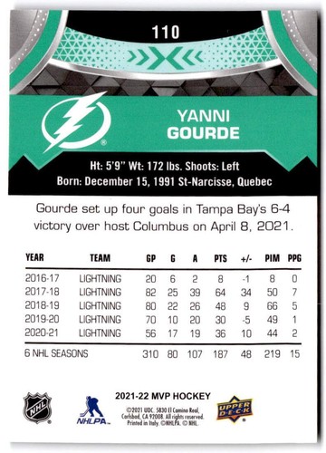 2021-22 Upper Deck MVP #110 Yanni Gourde - Picture 2 of 2