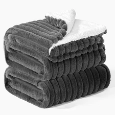 Sherpa Fleece King Size Blanket - Super Soft & Warm Striped Fleece, Cozy Plush F