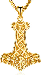 Authentic 18k Gold Plated Thors Hammer Necklace 925 Sterling Silver Pendant Men Women