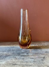 Vintage Murano Style Amber Art Glass Bud Vase Twisted Sommerso Italian