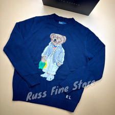 POLO RALPH LAUREN Stripes Polo Bear Sweater Dark Blue Women Size - S