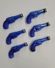 Blue Glass Revolver Pistol Gun Vintage Novelty Party Shaker Containers LOT OF 6
