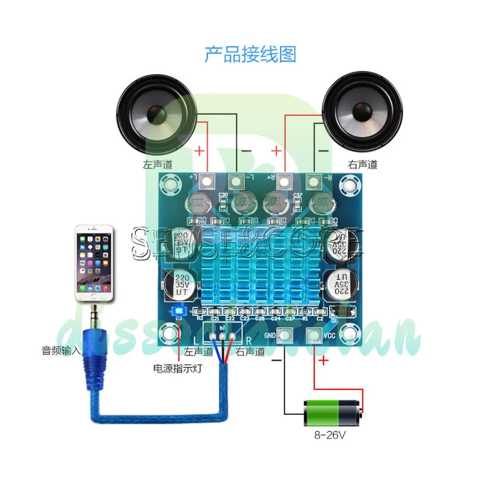DC 8-26V Digital Audio Power Amplifier Board 2 Channel 2*30W Audio Module - Bild 3 von 4