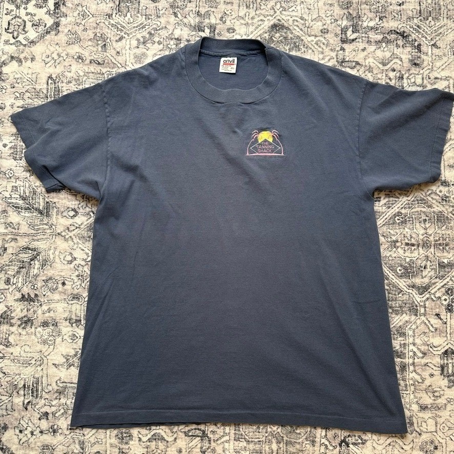 Vintage 90s The Tanning Shack T-Shirt Mens XL Blue Single Stitch Made in USA