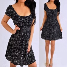 Black White Floral Baby Doll Short Mini Dress Size Small S NEW