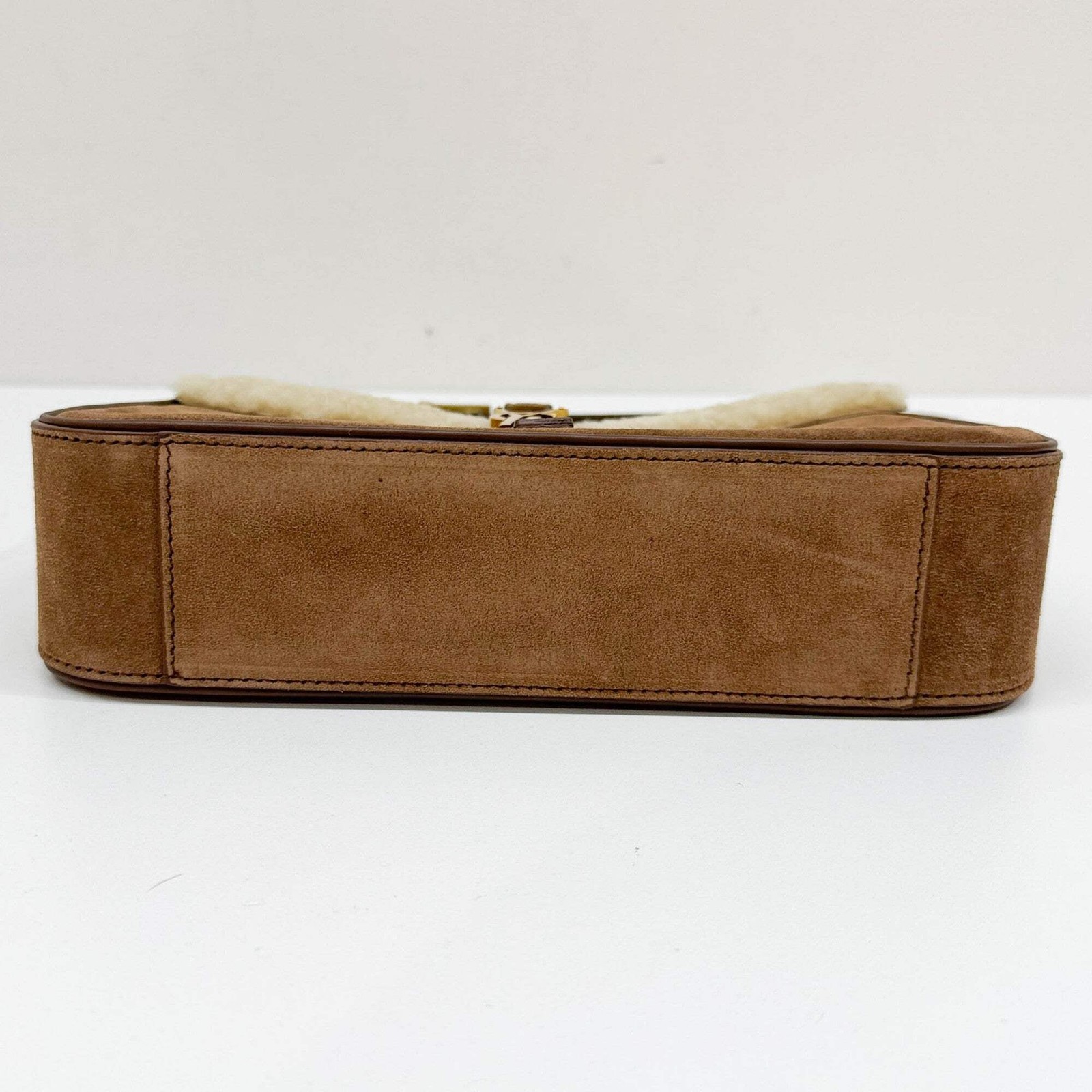 SAINT LAURENT Fur Trim Brown Suede Shoulder Bag thumbnail 8