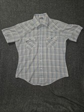 Vintage Levis Shirt Mens Large Blue Plaid Western Pearl Snap Short Sleeve 90s