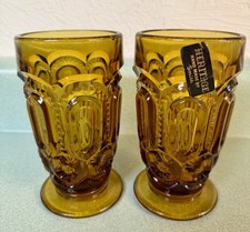 Rare Vintage Amber Moon and Stars Tumblers LE Smith, Set of 2 Ice Tea New