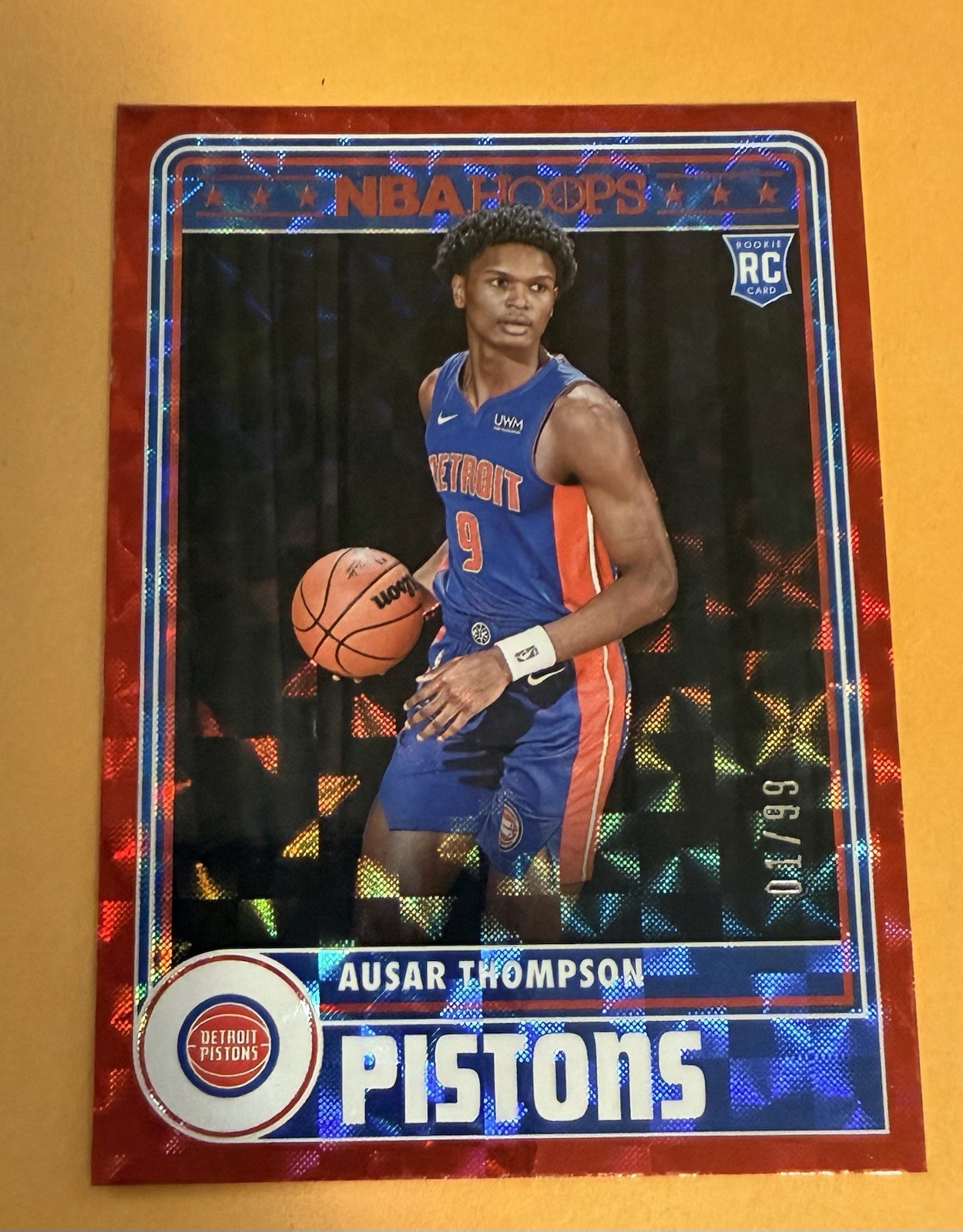 2023-24 Panini NBA Hoops Tribute Ausar Thompson #293 Hyper Red 1/99 RC Pistons