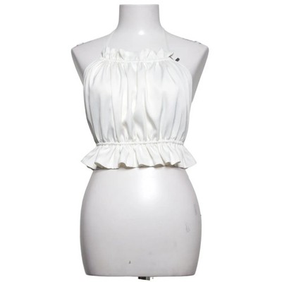 Neckholder Top, Größe: 42, Weiß, Elasthan/Polyester, Einfarbig, Satin #Fgu