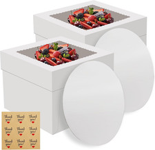 2 Pack Cake Boxes, 10X10X8 Inches Tall Cake Box with Cake Boards, Disposable Cak