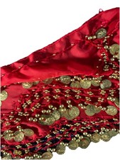 Belly Dance Hip Skirt Scarf VTG 90's Wrap Belt Gold Coins Dancing- RED