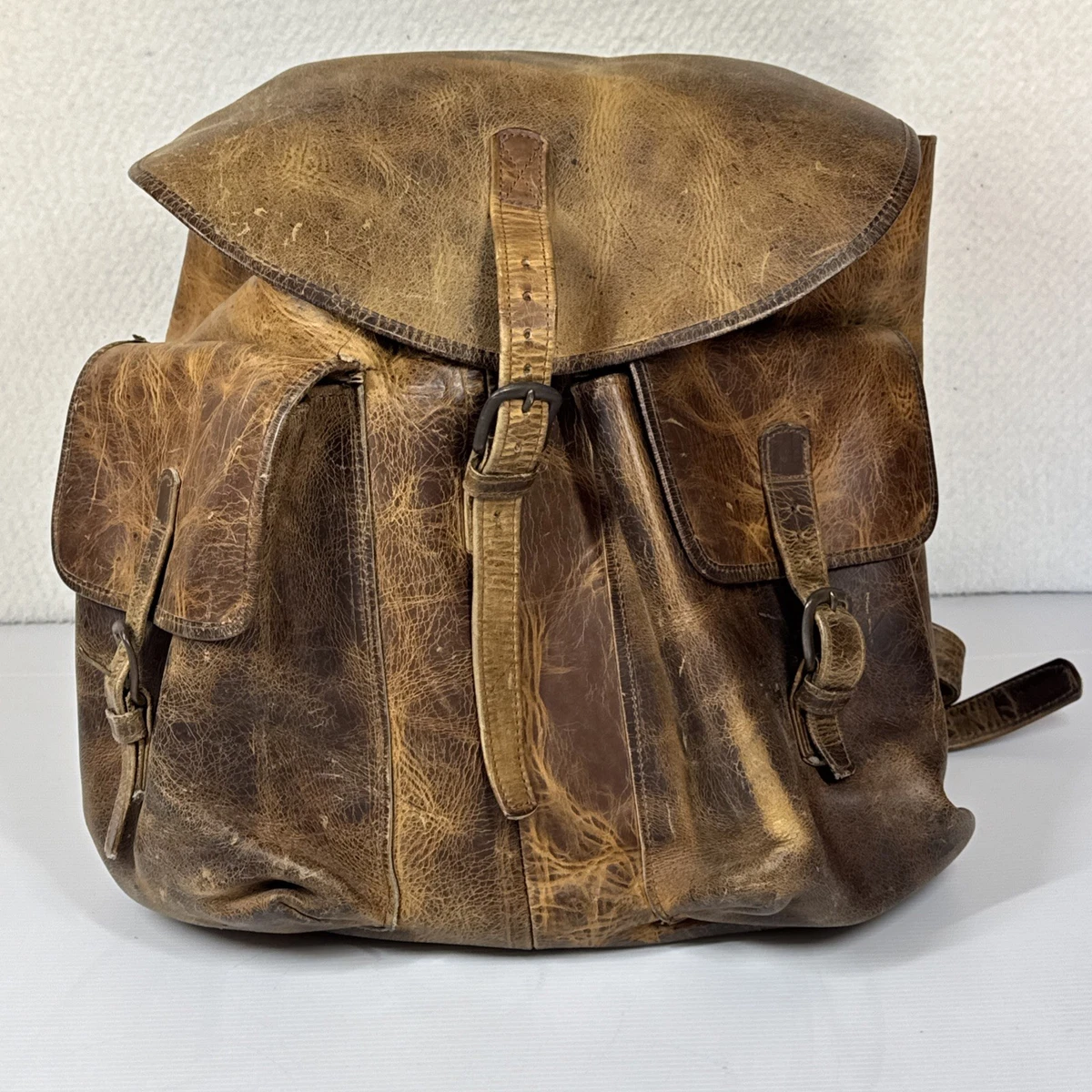 brown leather backpack w/ drawstring + buckle closure fr NYC\'s Village Tannery Genuine Leather Travel Backpack - Handcrafted Rucksack  main image 3