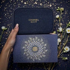 Brand New Chanel Beauty Holiday GWP Pouch - Winter Constellation Navy Tweed