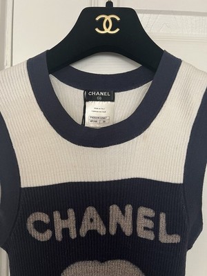 Gorgeous Chanel 11P Graphic Prints CC Logos Rib Knit Sleeveless