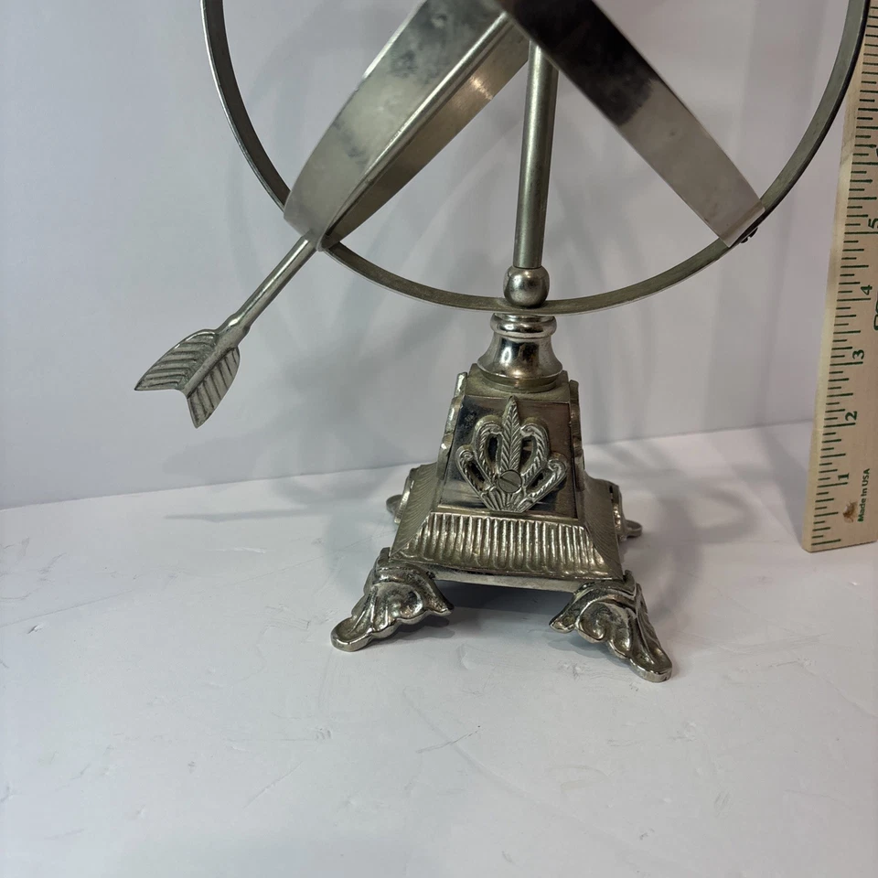 Globo esfero armilar de metal decorativo plateado Foto 3 de 4