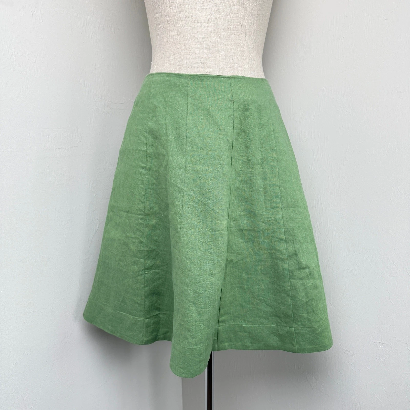 Boden 100% Linen A-Line Skirt Green Size 14 Euro Summer Coastal Vacation