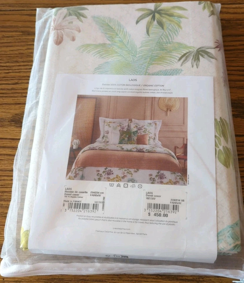 NWT Yves Delorme Paris LAOS 100% Organic Cotton Queen Duvet Cover Floral France - Image 4 of 4