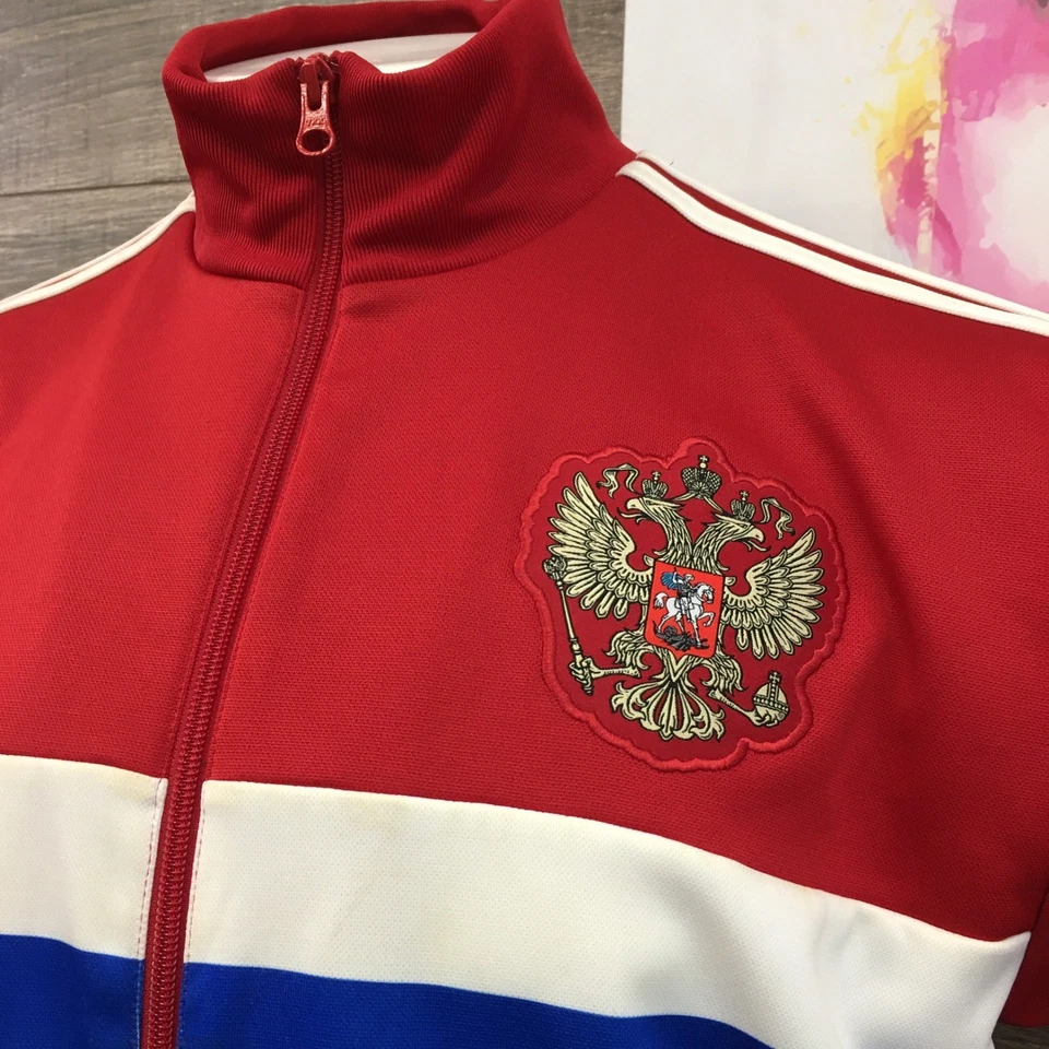 Adidas Rusia Chaqueta de Pista Roja Blanca Azul Doble Águila Logo Cremallera Completa Para Hombres XL Foto 2 de 4