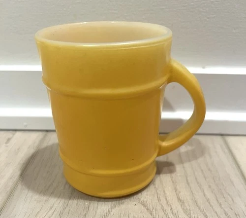 Vintage Anchor Hocking Glass 1960's Yellow Barrel Coffee Mug Oven Proof Made USA