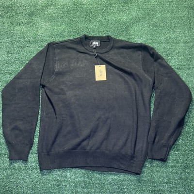 Stüssy Workgear Graphic Print Knit Cotton Crew Neck Sweater Black