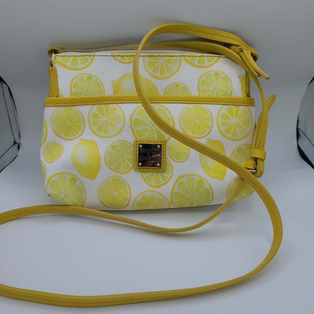 Dooney & Bourke Lemon Print Crossbody Bag Yellow White Zip Closure