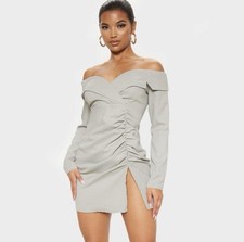 Sage Khaki Bardot Ruched Detail Blazer Mini Dress Size: 0