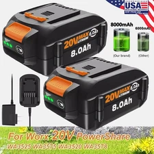 For WORX 20V 8.0AH MAX Extend Lithium-Ion Battery WA3525 WA3575 WA3520 1/2pack