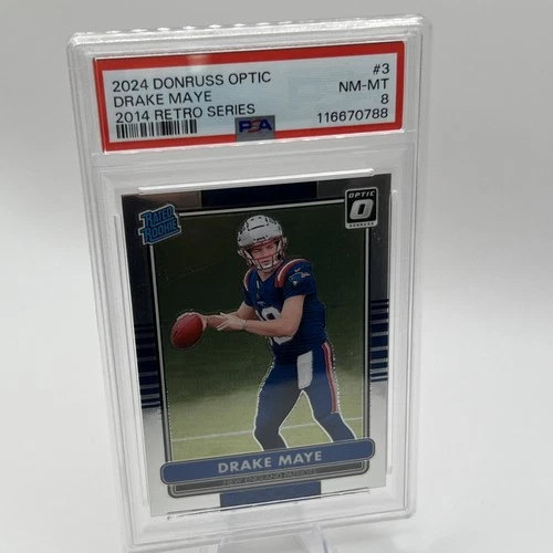 2024 Optic Drake Maye 2014 Retro Series Rookie Card #3 Graded PSA 8 NM/MT RC MVP