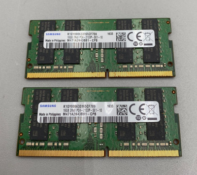 Lot Of2 Samsung DDR4 16GB Each(2 x 16GB = 32GB)PC4 2133MHz RAM Memory Green B/SM