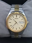 Seiko Quartz 37mm Gold Day/Date Dial Mens Watch 7N43-8199