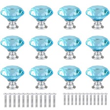 12 Pcs 30mm Diamond Shape Crystal Glass Cabinet Knobs with Screws Drawer Knob...