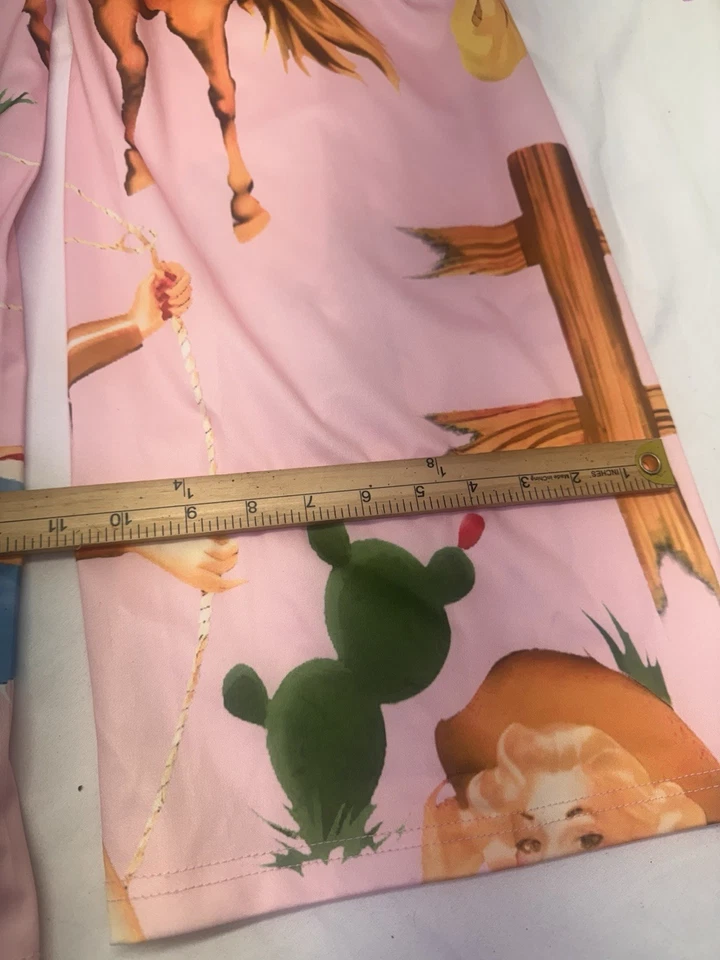 Mujer Pequeño Pijama Rosa Vaquera Vaquero Estampado Occidental Cintura Elástica Ropa de Salón Foto 4 de 4