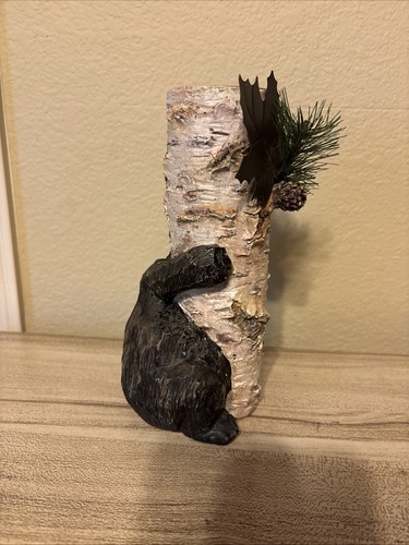 Tree Stump with bear candle Tea Light holder 9.5” Tall Rustic Woodland - Bild 3 von 6