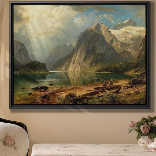 Landscape Oil Painting Canvas Print Mountain Lake Wall Art Rustic Decor ...