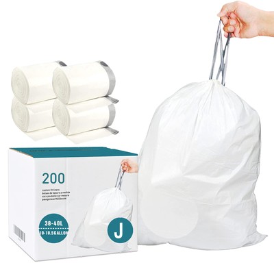 Code J (200 Count) 10-10.5 Gallon | 38-40 Liter Heavy Duty Drawstring Plastic...