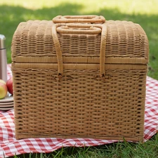 Vintage Wicker Picnic Basket Set Service for 4, Retro Plates, Mugs & Cutlery