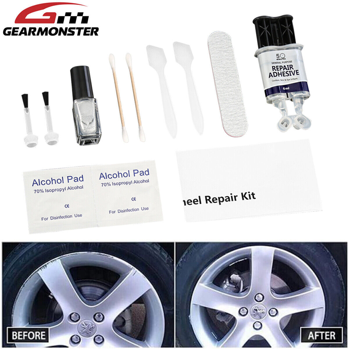 ALLOY WHEEL RIM REPAIR KIT CURB DAMAGE SCUFFS AND SCRAPES **UK SELLER