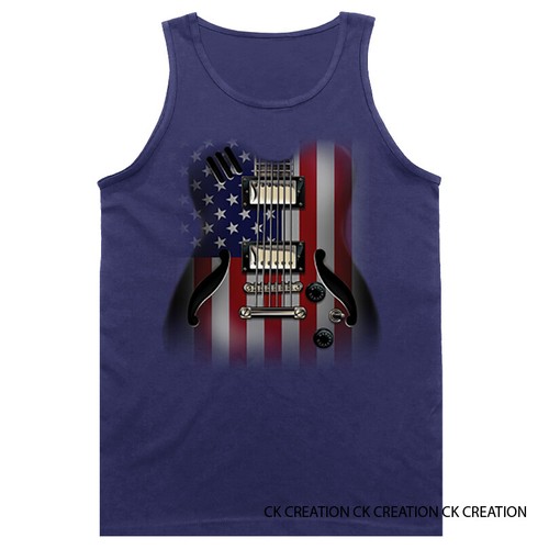 Guitar Flag Music Band American Pride US Flag Patriotic Graphic Tank Top - Picture 6 of 8