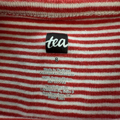 Tea Collection Dress Girls 8 Long Sleeve Red Striped Floral Skirt Cotton Twirl - Picture 2 of 9