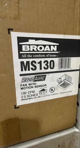 BROAN - MS130 - SENSAIRE - FAN WITH MOTION SENSOR - 130CFM - 2.5 SONES