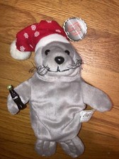 Coca Cola Seal Plush With Santa Hat Coca Cola Bottle Tags 1997 Christmas