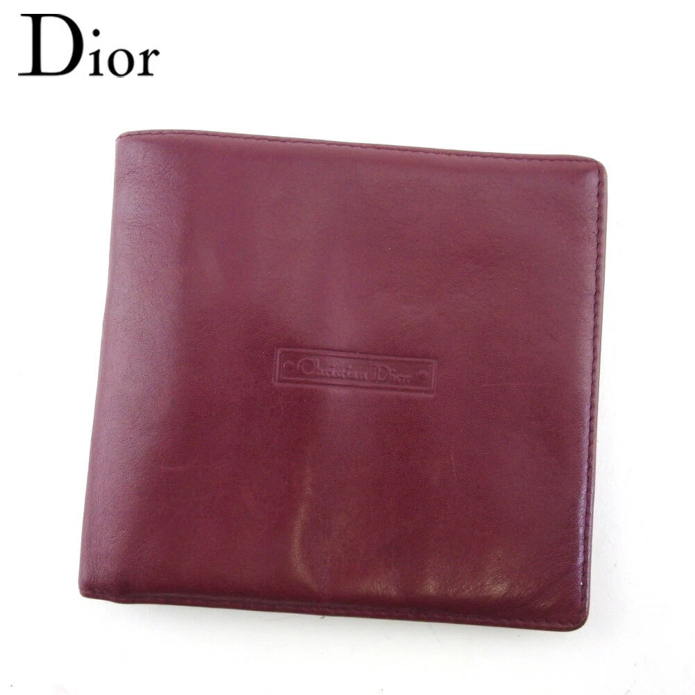 Dior Portefeuille Bi Pli Mini Portefeuille Femme Homme Cuir Bordeaux Logo [Occasion] 