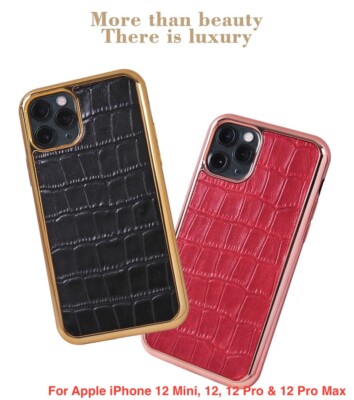 Premium Slim Beschichtung Luxus Echt Leder Hülle für iPhone 12 Mini, 12, 12 Pro & Max