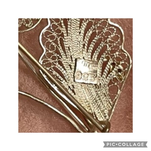 Vintage 925 Sterling Silver Intricate Detailed Filigree Flower Brooch Pin - Picture 3 of 3