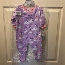 Disney Store Baby Purple Fleece Footed Minnie Mouse One Piece Pajamas Sz 3-6 M