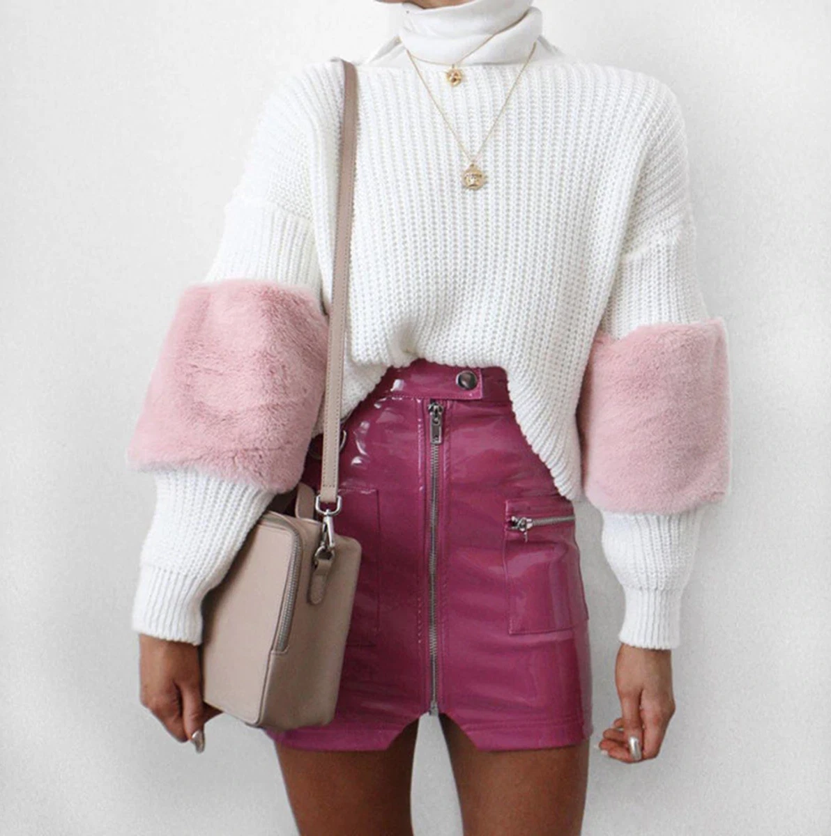 Pink faux shop leather skirt