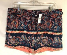 NEW Loft Womens Shorts Paisley/Floral Print Front Zip Pockets String Tie Size 10