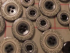 8 Small Well Made Italian 4 Hole Buttons Grey Taupe Etched Engraved 7/8"